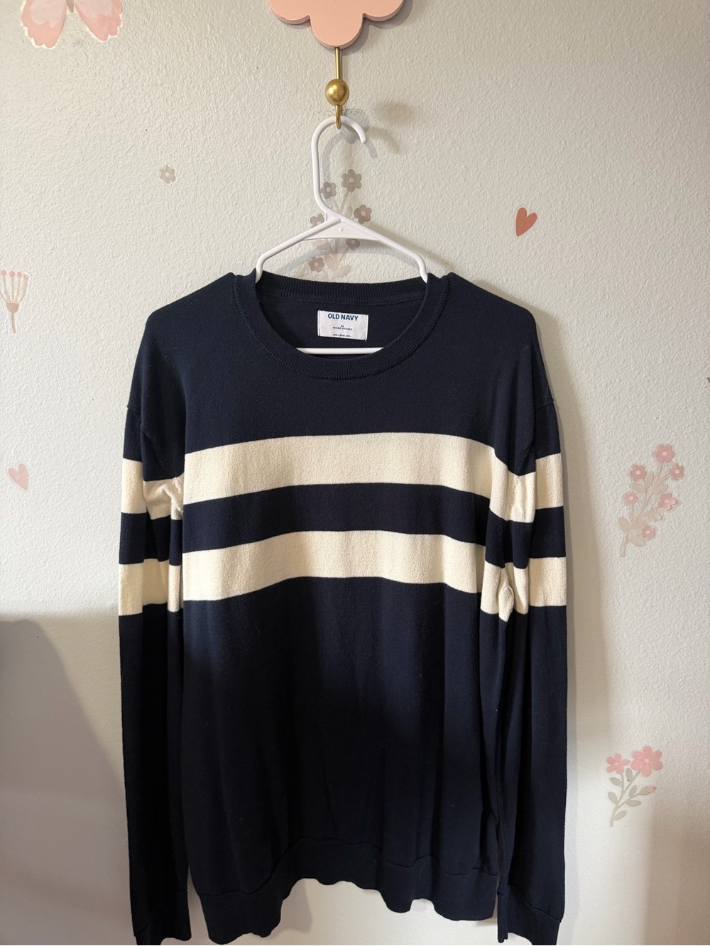 Old Navy Navy & Cream Striped Crewneck Sweater